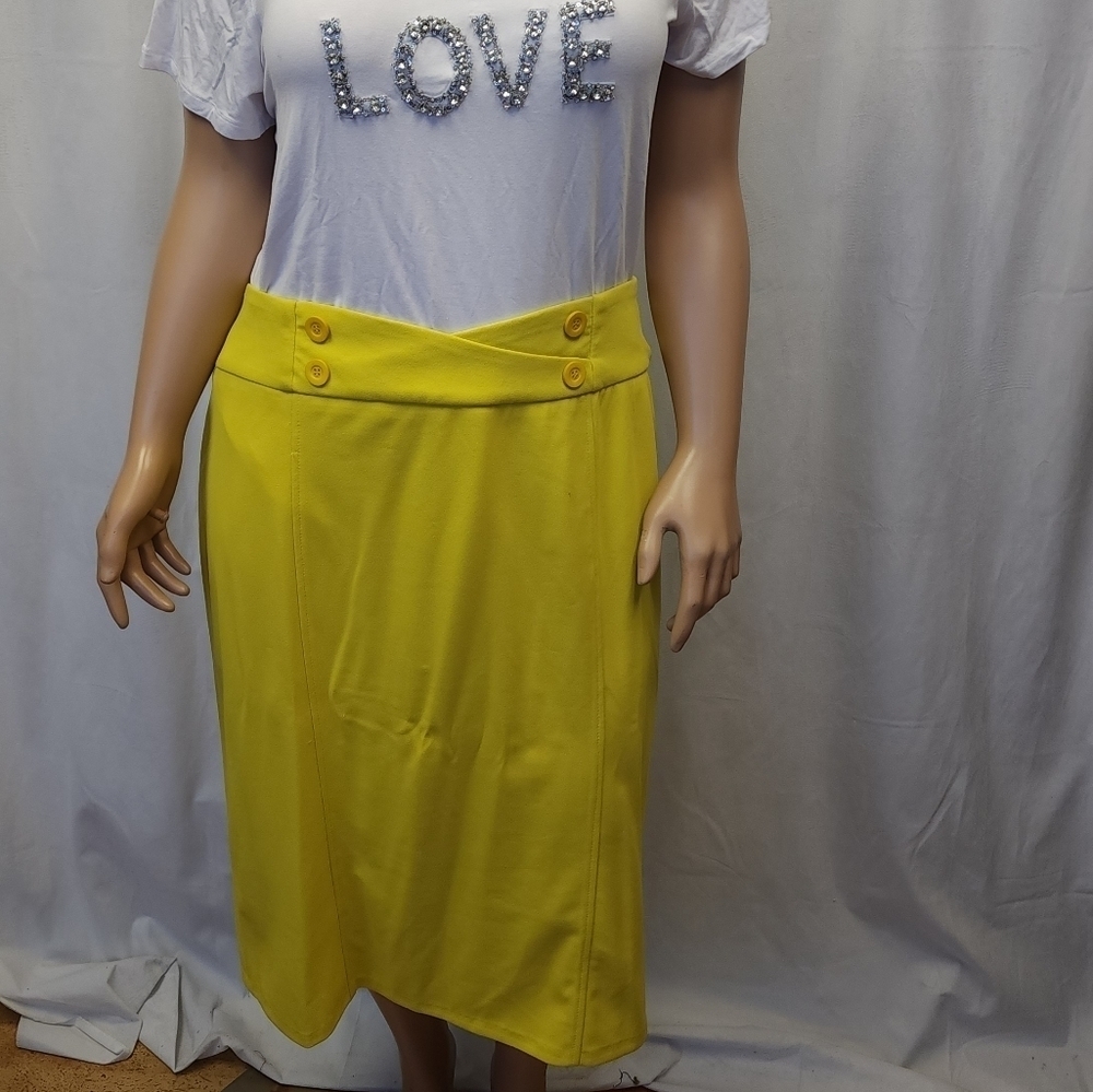 Warm olive button front pencil skirt